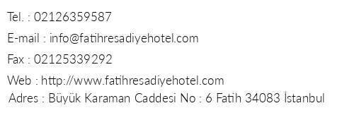 Fatih Readiye Hotel telefon numaralar, faks, e-mail, posta adresi ve iletiim bilgileri